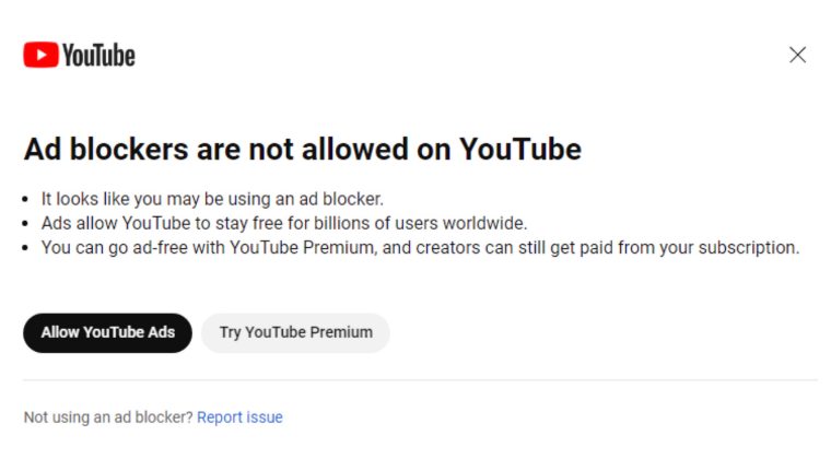 YouTube block Ad Blockers