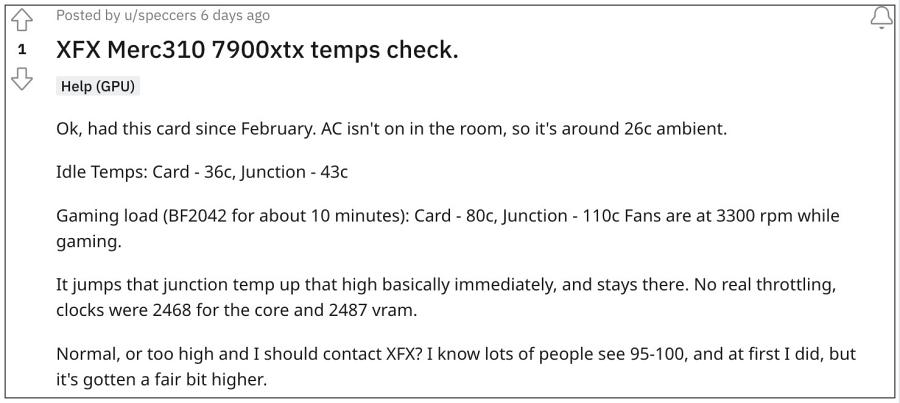 AMD RX 7900 XTX: высокая температура перехода