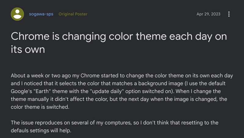 Chrome changes theme automatically
