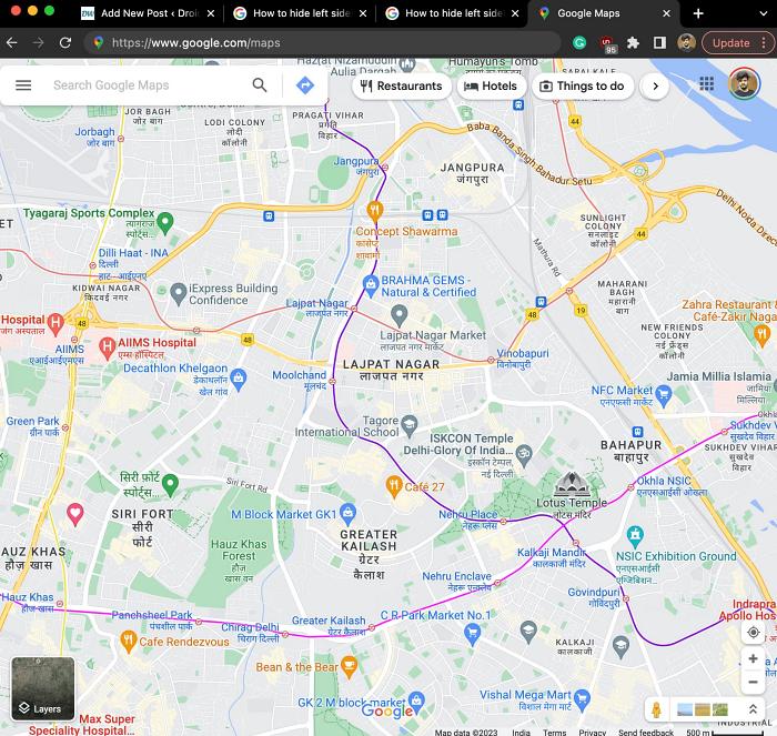 Hide Left Sidebar in Google Maps