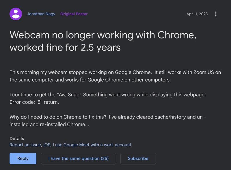 Chrome webcam not working on Mac