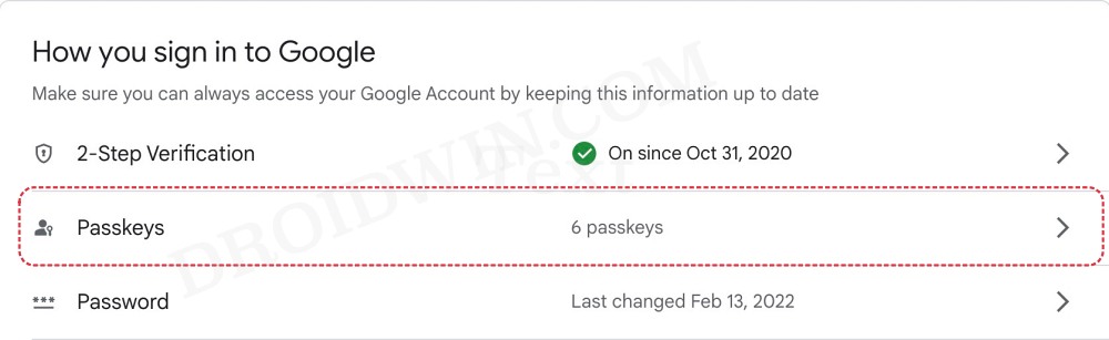 remove google passkeys
