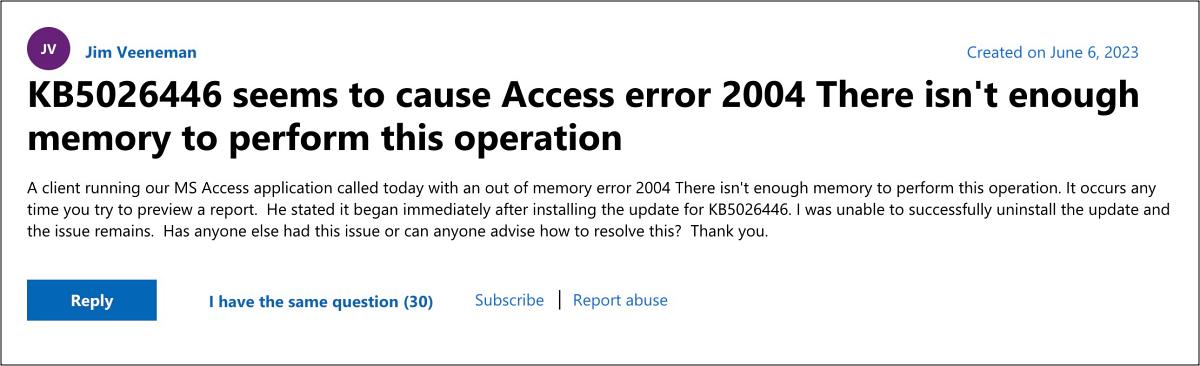 Access There isn't enough memory to perform this operation