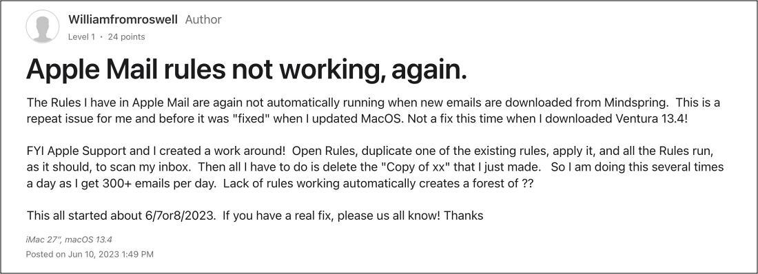 Apple Mail Rules not working