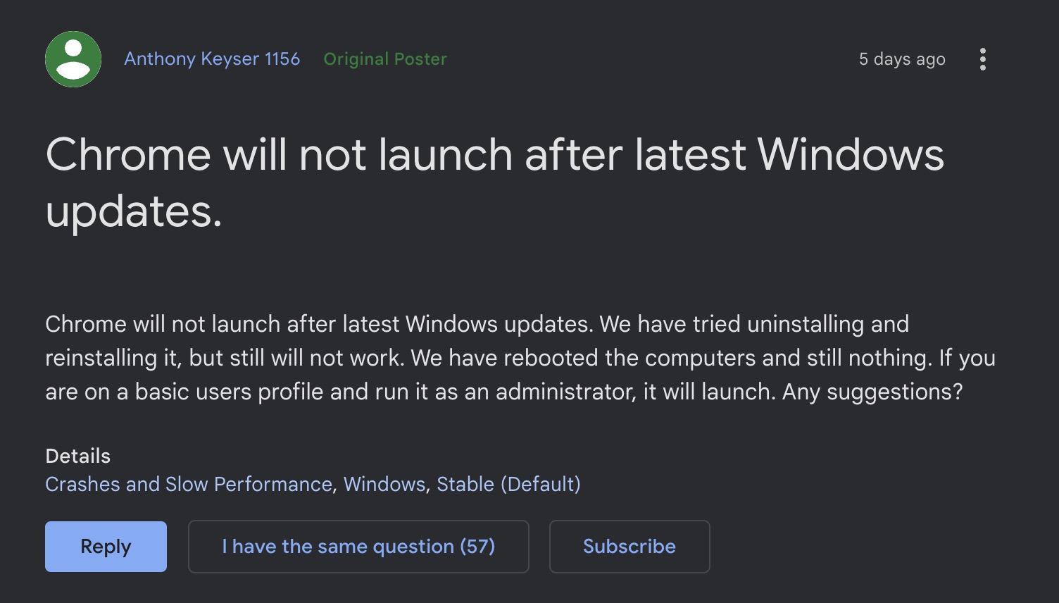 Chrome не работает после последнего обновления Windows