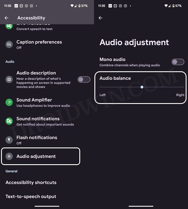 Отрегулируйте звук левого и правого наушников на Android