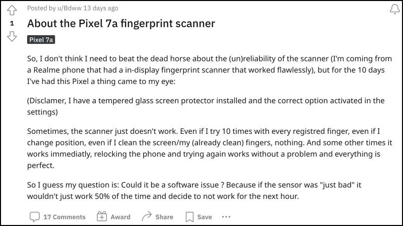 Отпечаток пальца Pixel 7A не работает