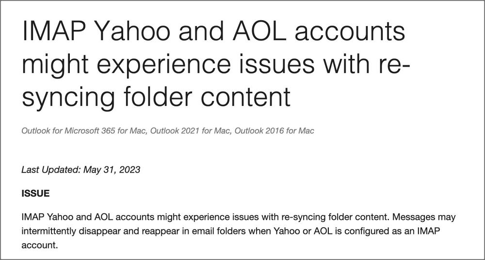 Outlook for Mac sync issues with Yahoo