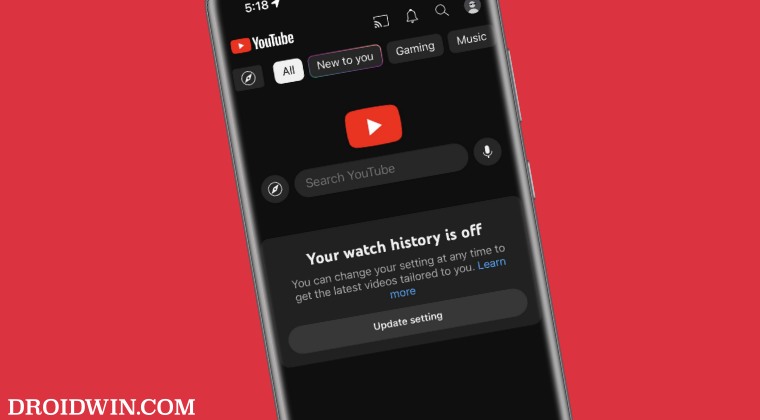 Cannot view YouTube Videos if Watch History is off