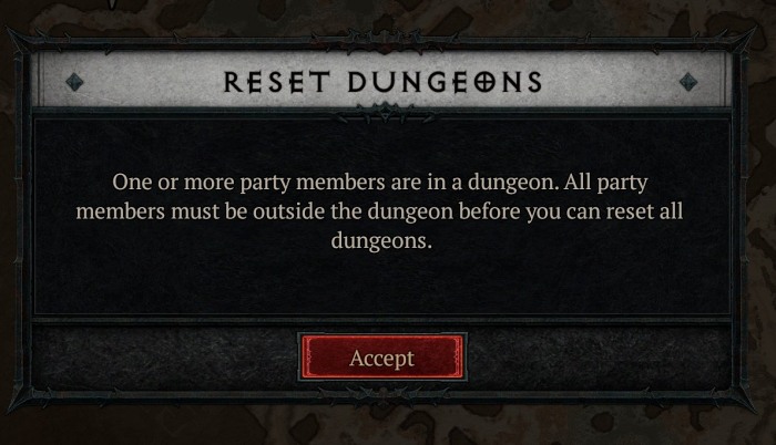Кнопка сброса подземелья в Diablo IV не работает