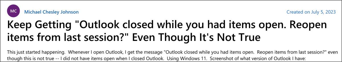 Outlook closed while you had items open