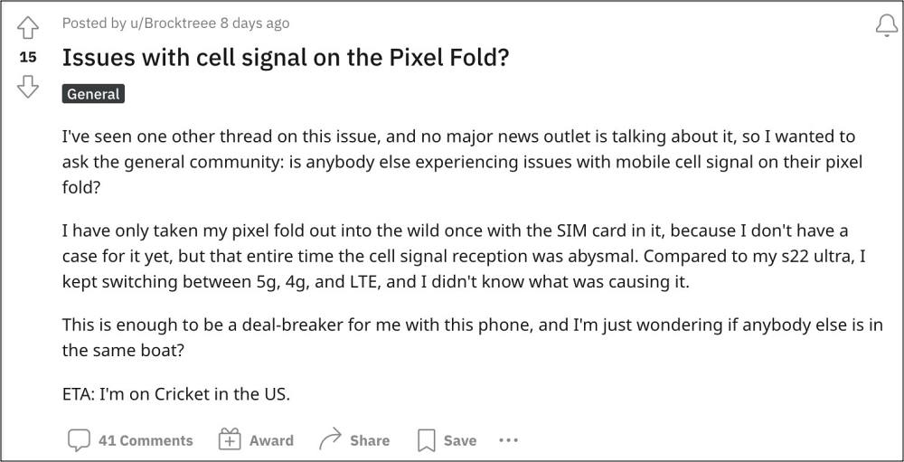 Проблемы с сетью Pixel Fold