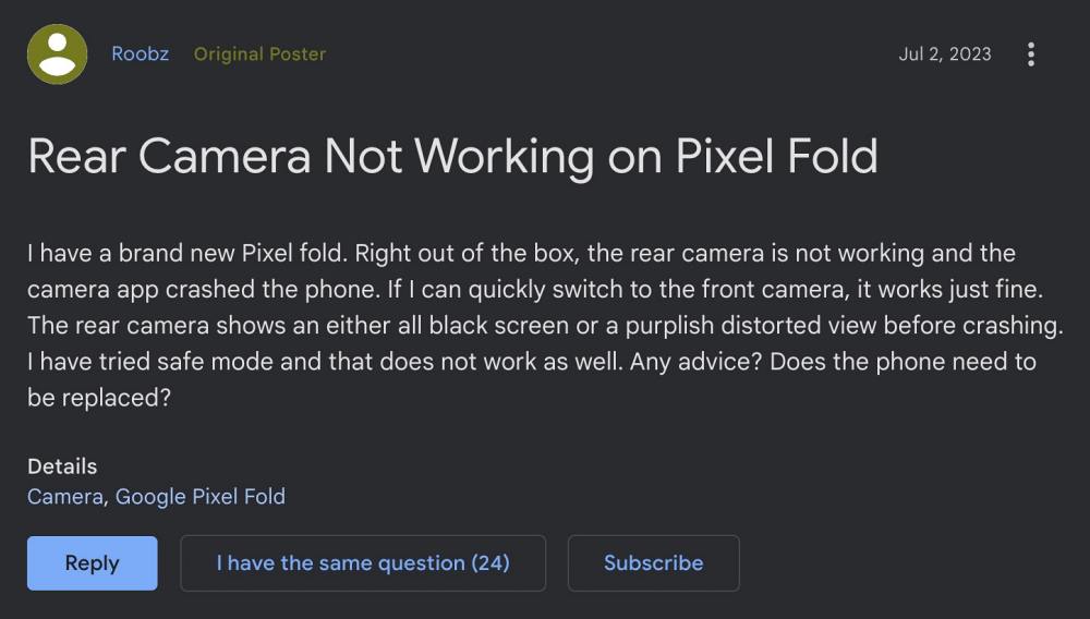 Не работает камера на Pixel Fold