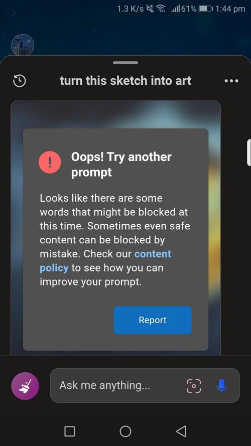 Bing Image Creator Against content policy error