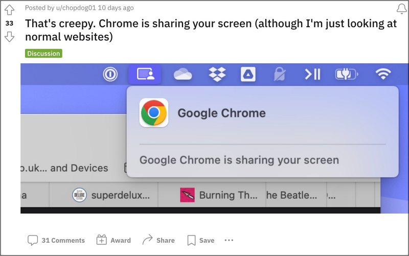 macOS Sonoma Google Chrome is sharing your screen