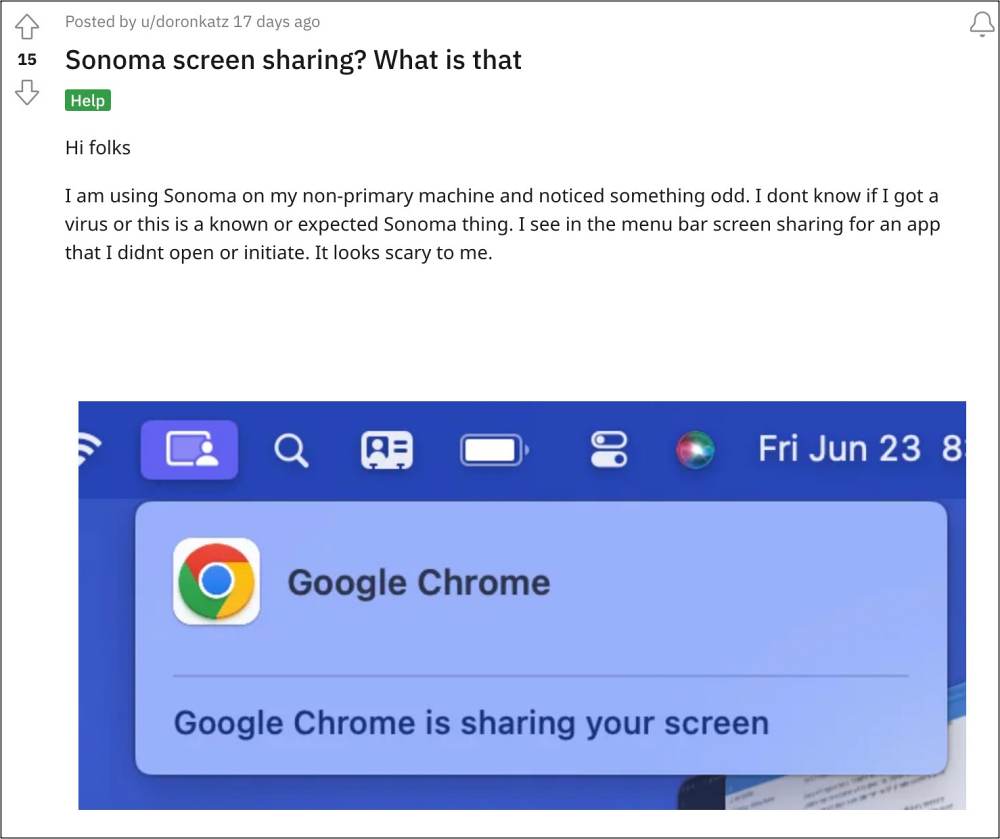 macOS Sonoma Google Chrome делится вашим экраном