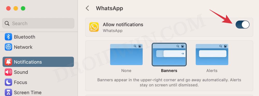 Уведомления WhatsApp не работают на Mac