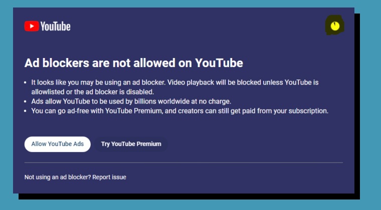 Ad Blockers are not allowed not YouTube
