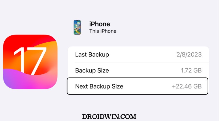 Next Backup Size Larger in iOS 17