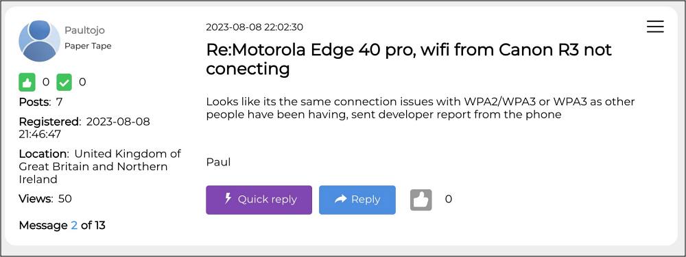 Moto Edge 40 Pro WiFi not working