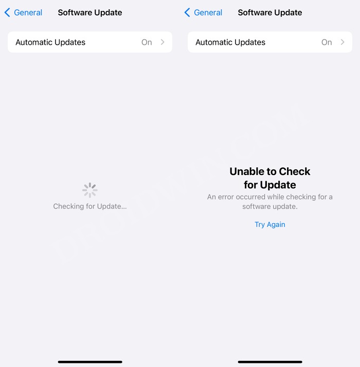iOS 17 не может проверить наличие обновлений