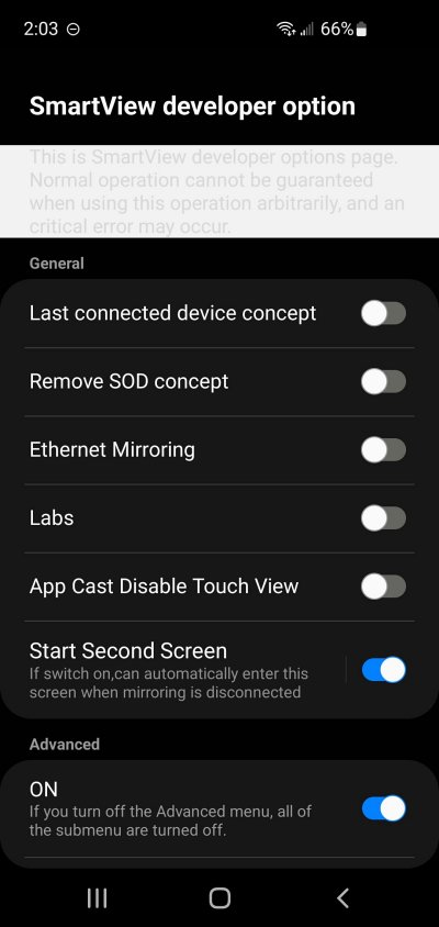 Пароль для параметров разработчика Samsung SmartView