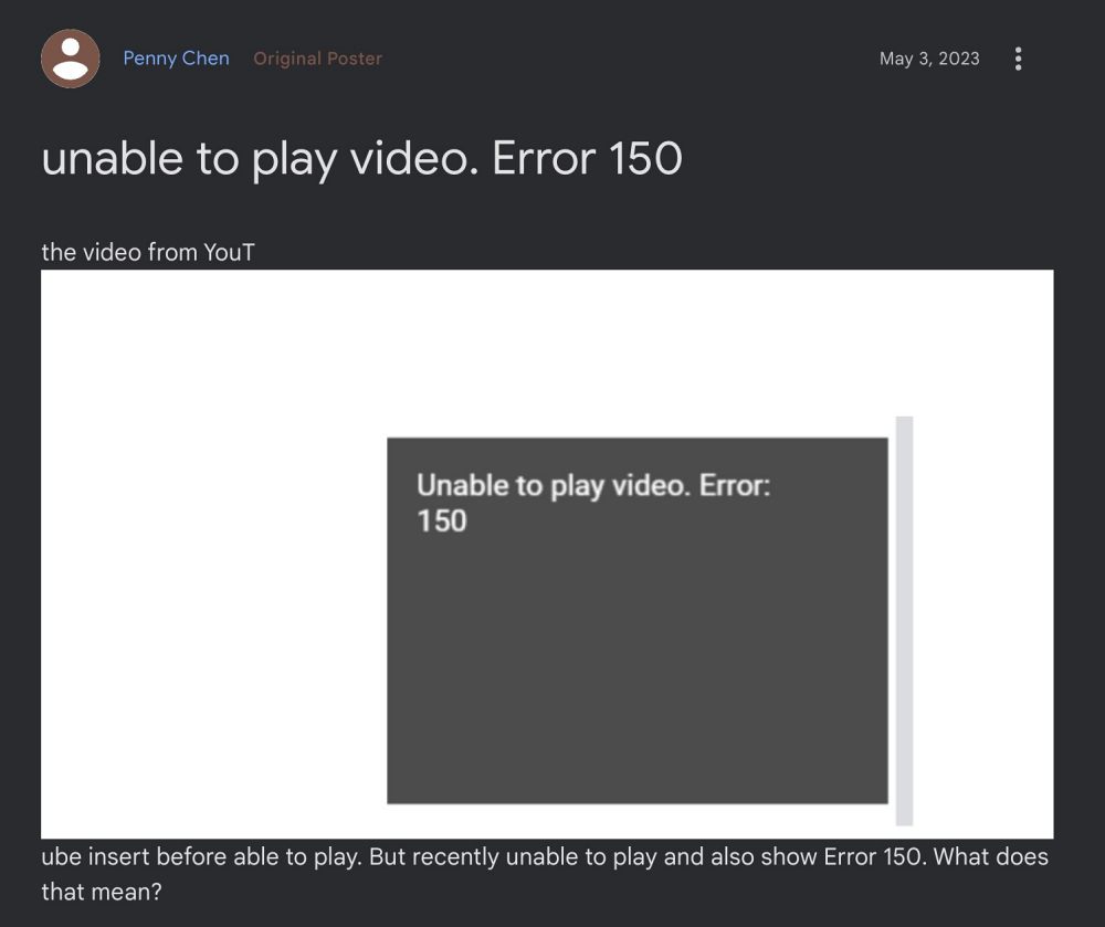Google Slides Unable to play video Error 150