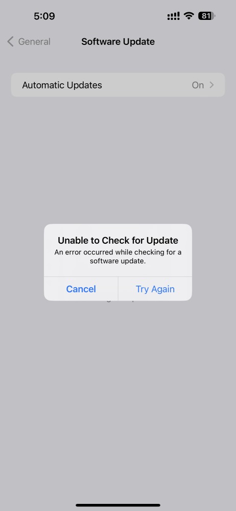 iOS 17 Unable to Check for Update