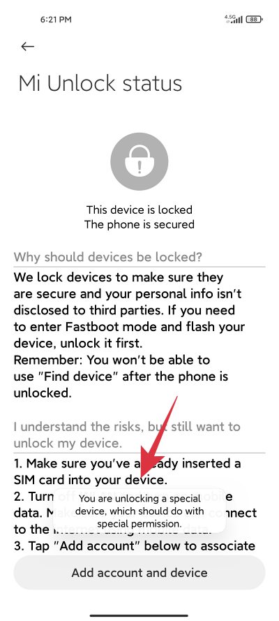 Mi Unlock You are unlocking a special device
