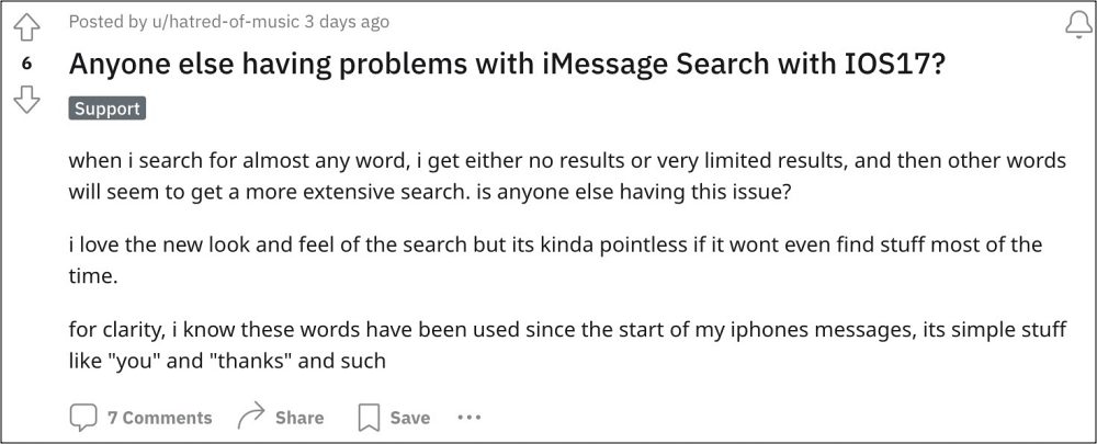 iMessage Search cannot find old messages on iOS 17