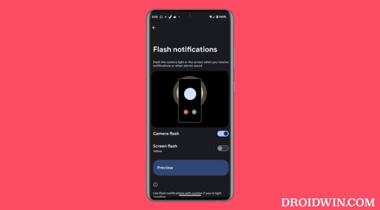 Camera Flash for Notifications on Android 14