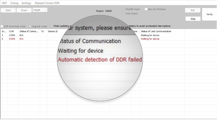 MSM Download Tool Automatic Detection of DDR Failed