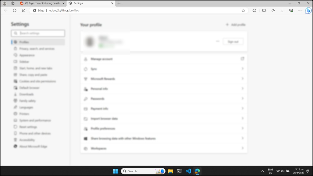 Microsoft Edge Tab Contents Blur bug