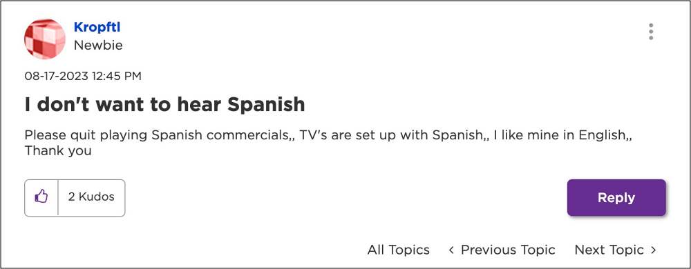 Roku Showing Spanish Ads