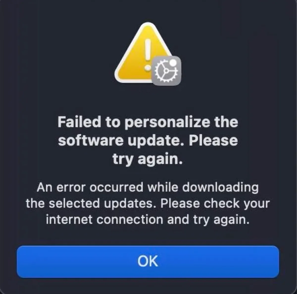Failed to personalize the software update