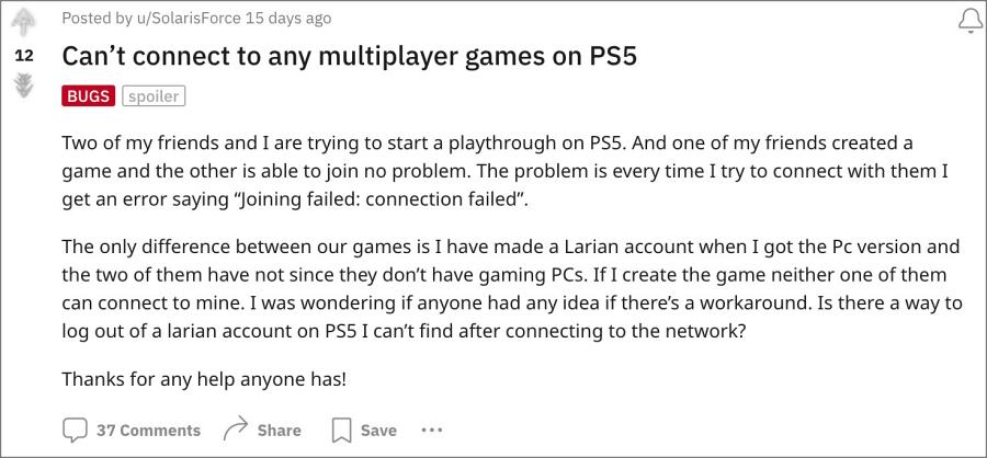 Baldurs Gate 3 не может присоединиться к многопользовательским играм