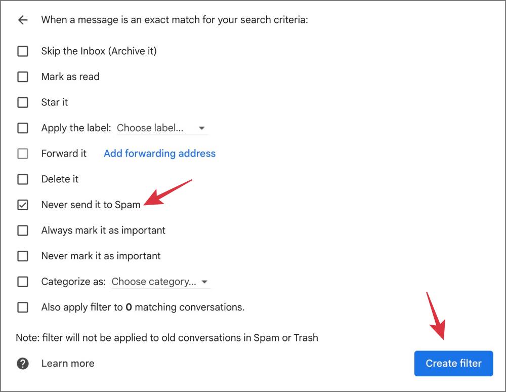 Prevent Email from Gmail Spam