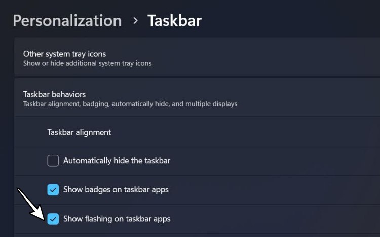 Disable Flashing on Taskbar Apps in Windows 11