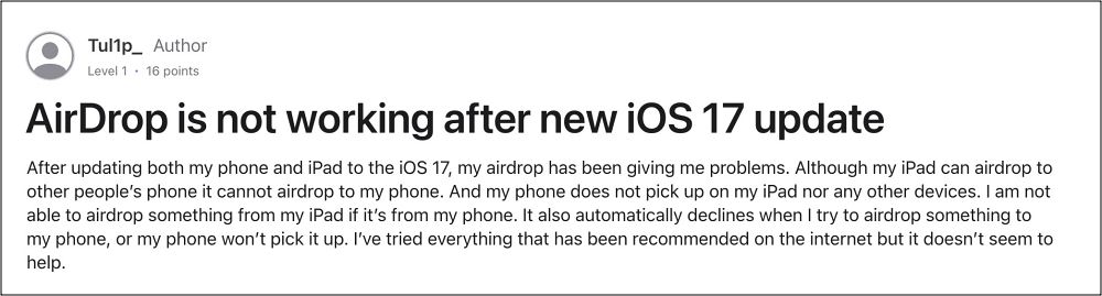 AirDrop не работает на iOS 17
