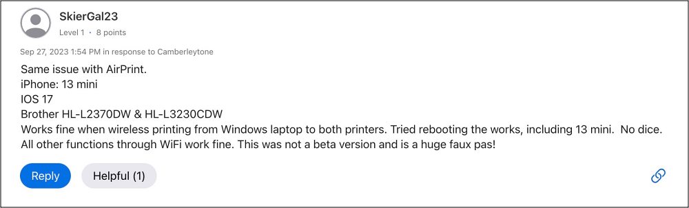Принтер AirPrint не работает на iOS 17