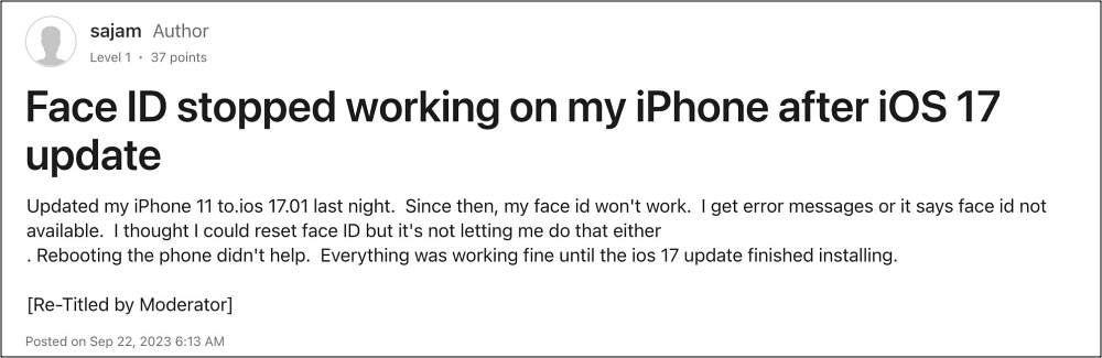 Face ID не работает на iOS 17