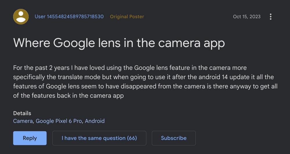 Google Lens Missing from Pixel Camera Android 14