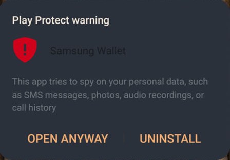 Play Protect Warning for Samsung Wallet