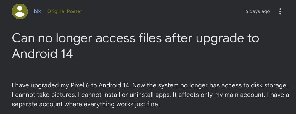 Storage not working on Pixel 6 Pro Android 14
