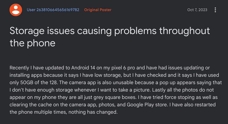 Память не работает на Pixel 6 Pro Android 14