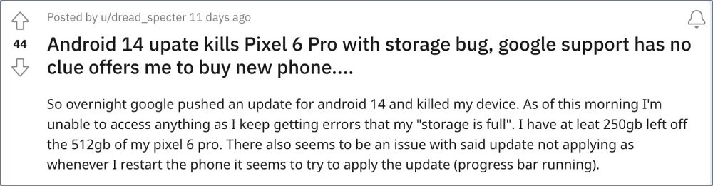 Storage not working on Pixel 6 Pro Android 14