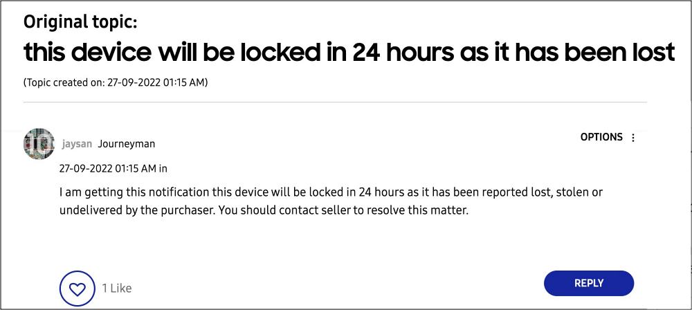 Samsung This device will be locked in 24 hours
