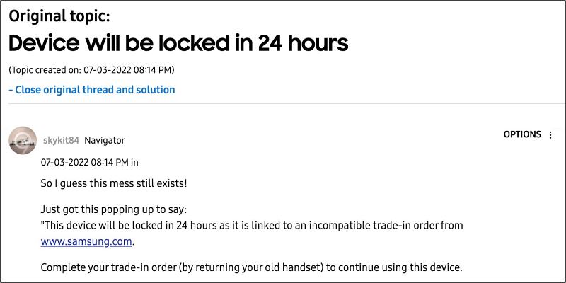 Samsung Это устройство будет заблокировано через 24 часа.