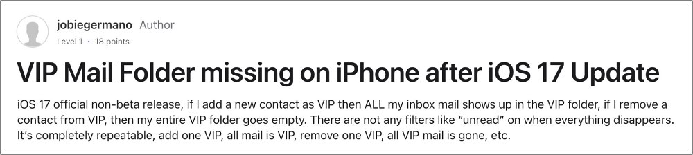 iPhone VIP Emails not working on iOS 17