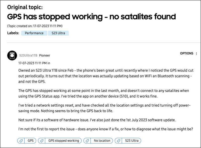 GPS-спутник не работает на Galaxy S23 Ultra